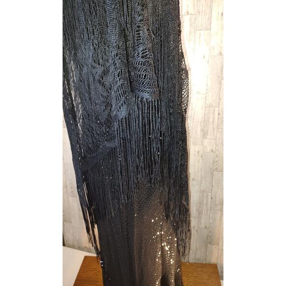 Qian Cai Woman Outfit SZ 15 Black long Elaborate Skirt Crochet Shaw Bead Choker - Picture 9 of 16